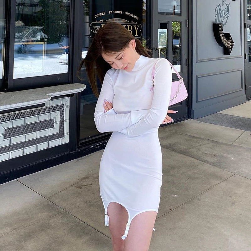 A20357D European and American Style Women's Clothing Spring New Solid Color Long-Sleeve Slim-Fit Pure Desire Bodycon Dress Wholesale