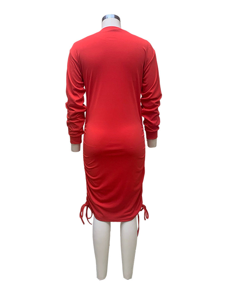 FD168 spot Amazon explosions women's 2022 autumn and winter Christmas long sleeve dress pleated hip dress women