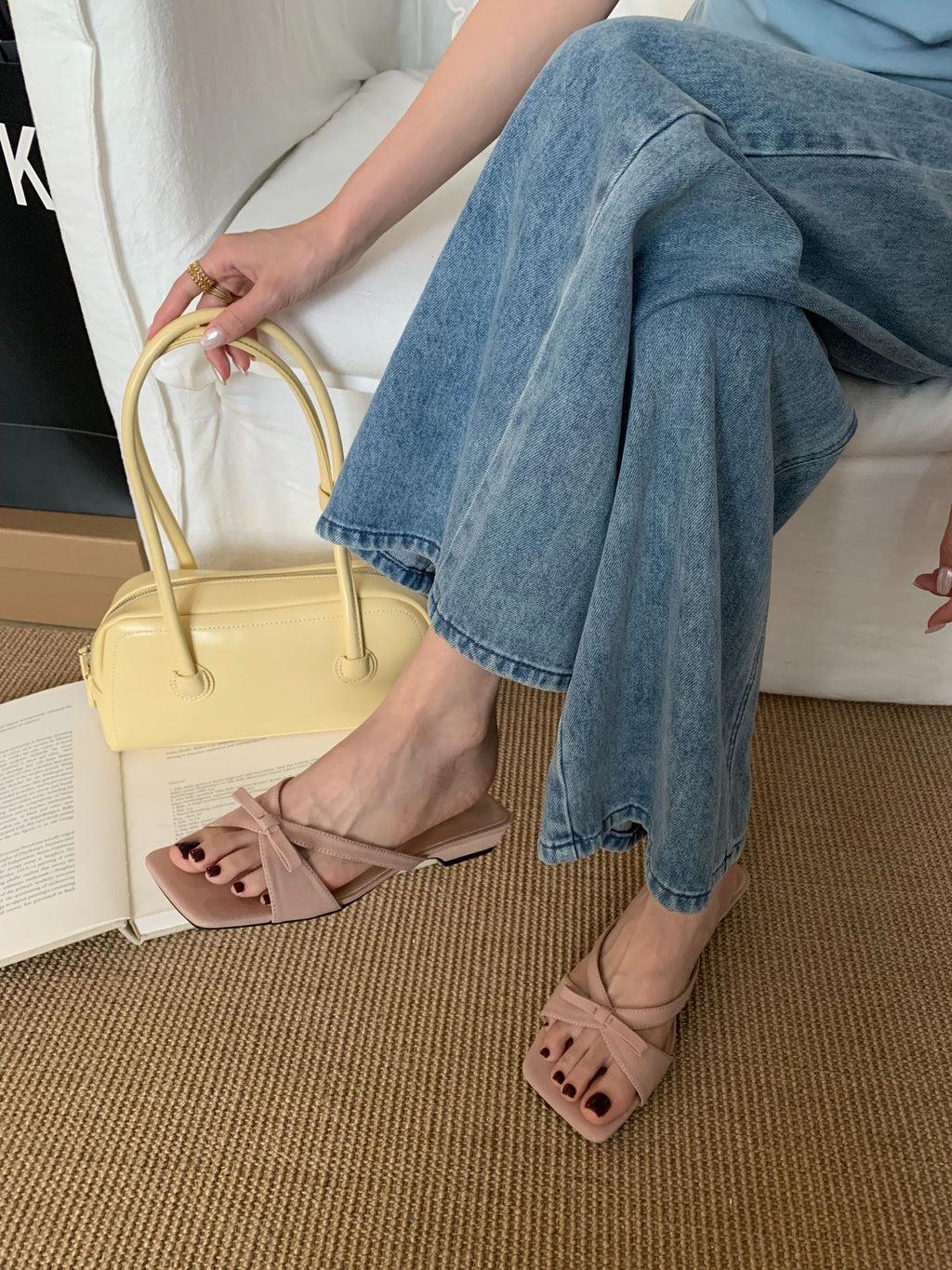 French Evening Style One-Line Sandals 2025 Summer New Elegant Bow Sandals with Skirts Women's Shoes