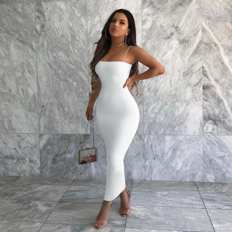 European and American 2022 Summer New Women's Clothing ins Sexy Strap Elegant Strap Long Dress Fashion Slim-fit Dress for Women