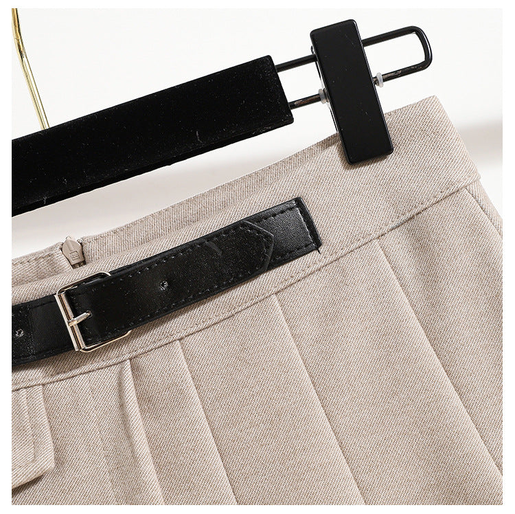 Real Shot of Autumn and Winter Skirts, Plus Size Woolen Jk High-Waisted Skirts, Petite Pleated Skirts, Black Culottes