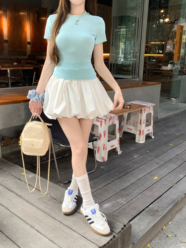Korean Casual Versatile Cake Skirt Women's Summer New Sweet White Flower Bud Tutu Skirt Anti-Exposure Short Skirt
