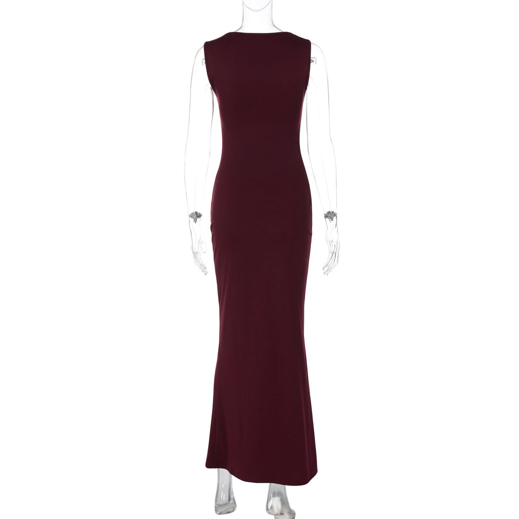 European and American Cross-Border Spring and Summer Women's Solid Color Sleeveless Square Neck Fashion Sexy Elegant Evening Slim Fit Bodycon Pencil Skirt Trendy