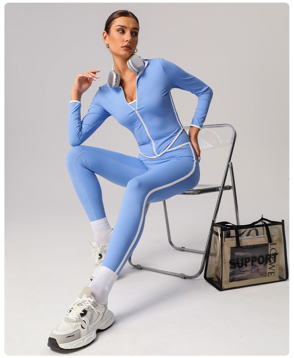 Cross-border Naked Contrast High Waist Yoga Pants Quick-drying Running Fitness Ankle-length Pants Outer Wear Tight Hip-lifting Sports Pants
