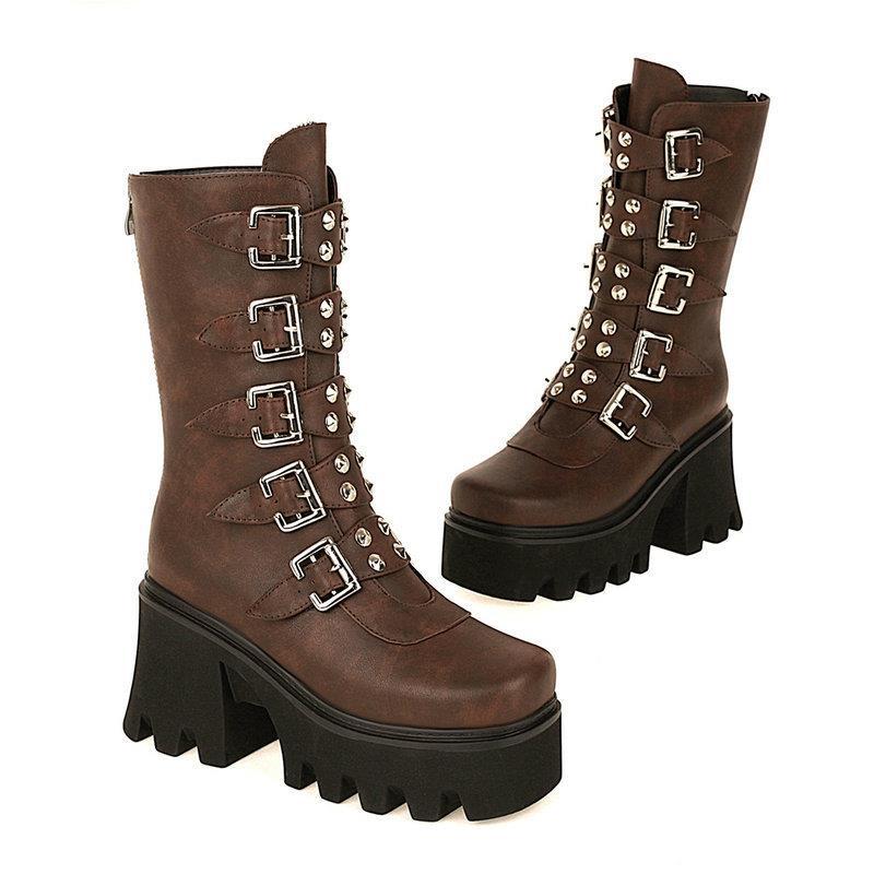 Martin Boots Women's High-heeled Motorcycle Boots Foreign Trade Autumn and Winter New Arrival Boots Thick-soled Short Boots Women's Punk Style Mid-heeled Boots