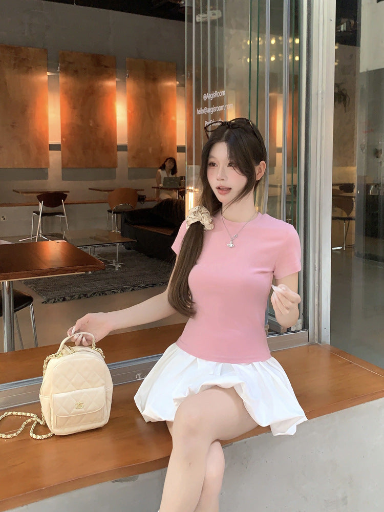 Korean Casual Versatile Cake Skirt Women's Summer New Sweet White Flower Bud Tutu Skirt Anti-Exposure Short Skirt