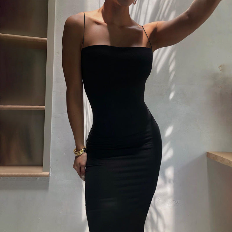 European and American 2022 Summer New Women's Clothing ins Sexy Strap Elegant Strap Long Dress Fashion Slim-fit Dress for Women