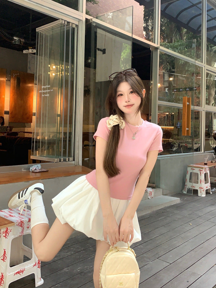 Korean Casual Versatile Cake Skirt Women's Summer New Sweet White Flower Bud Tutu Skirt Anti-Exposure Short Skirt