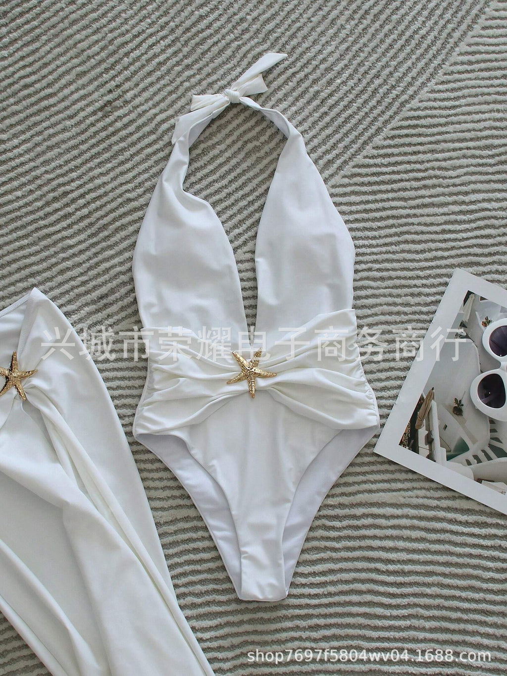 Cross-Border Sexy Beach Long Dress Deep V One-Piece Women's Black and White Swimsuit Two-Piece Set 2025 Hot Style Starfish