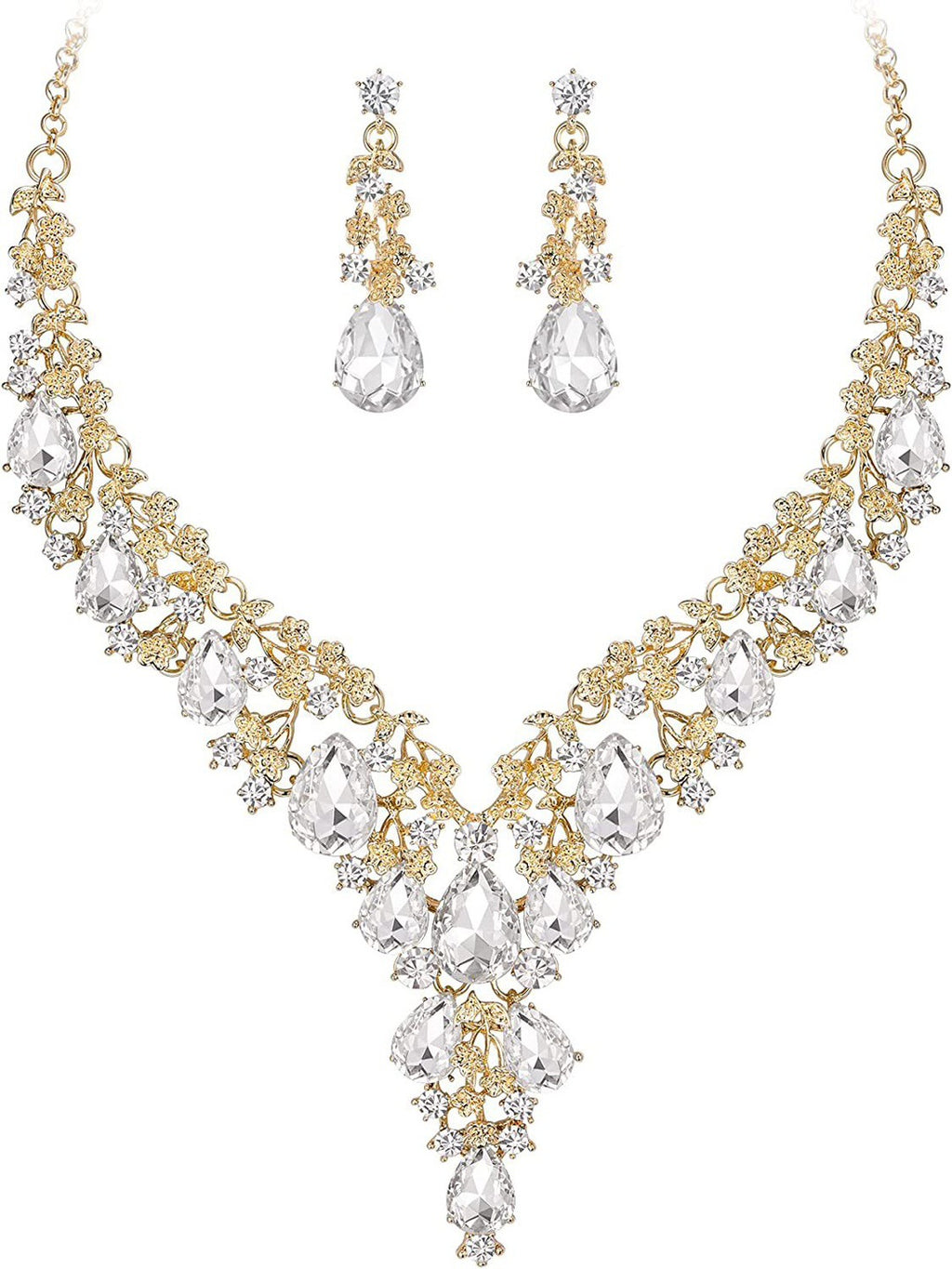 Factory Direct Sales of Cross-Border Popular Water Drop Necklace and Earrings Jewelry Sets, Wedding Dresses, Evening Wear, New Jewelry Accessories