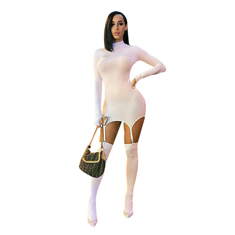 A20357D European and American Style Women's Clothing Spring New Solid Color Long-Sleeve Slim-Fit Pure Desire Bodycon Dress Wholesale