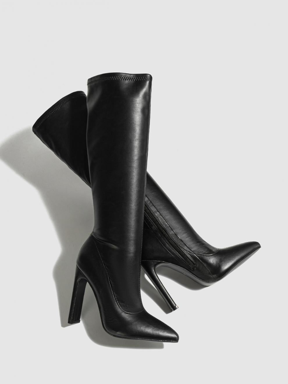 3300-10 European and American Nude Boots, Elegant Pointed Toe High-Heeled Boots, Stiletto Heels, Slim and Versatile Knight Boots, Size 35-42