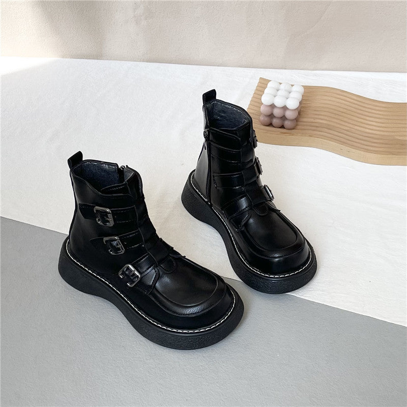 Z Autumn and Winter New Cotton Boots Short Thick-Soled Platform Shoes Forest Style College Style Small Leather Shoes Single Boots Short Martin Boots for Women