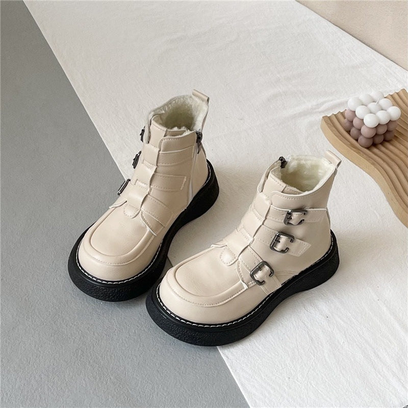 Z Autumn and Winter New Cotton Boots Short Thick-Soled Platform Shoes Forest Style College Style Small Leather Shoes Single Boots Short Martin Boots for Women