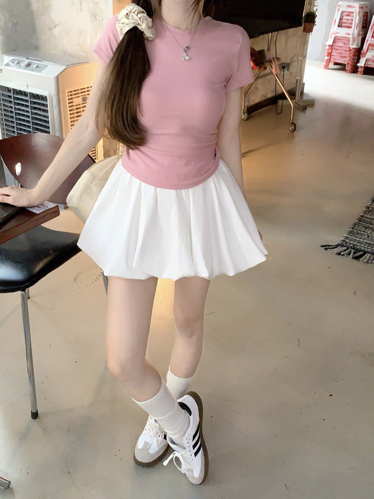 Korean Casual Versatile Cake Skirt Women's Summer New Sweet White Flower Bud Tutu Skirt Anti-Exposure Short Skirt