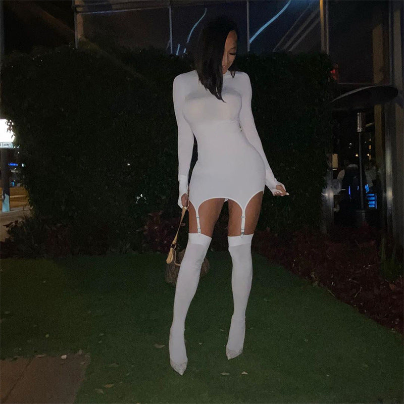 A20357D European and American Style Women's Clothing Spring New Solid Color Long-Sleeve Slim-Fit Pure Desire Bodycon Dress Wholesale