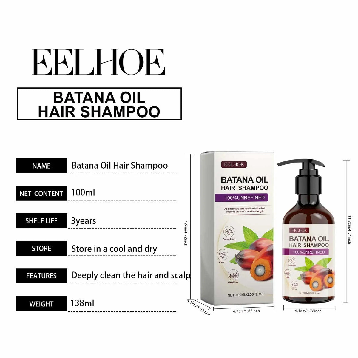 EELHOE Batana Oil Shampoo Nourishing Hair Soothing Dryness Scalp Long Lasting Moisturizing Oil Control Dandruff Removal Shampoo