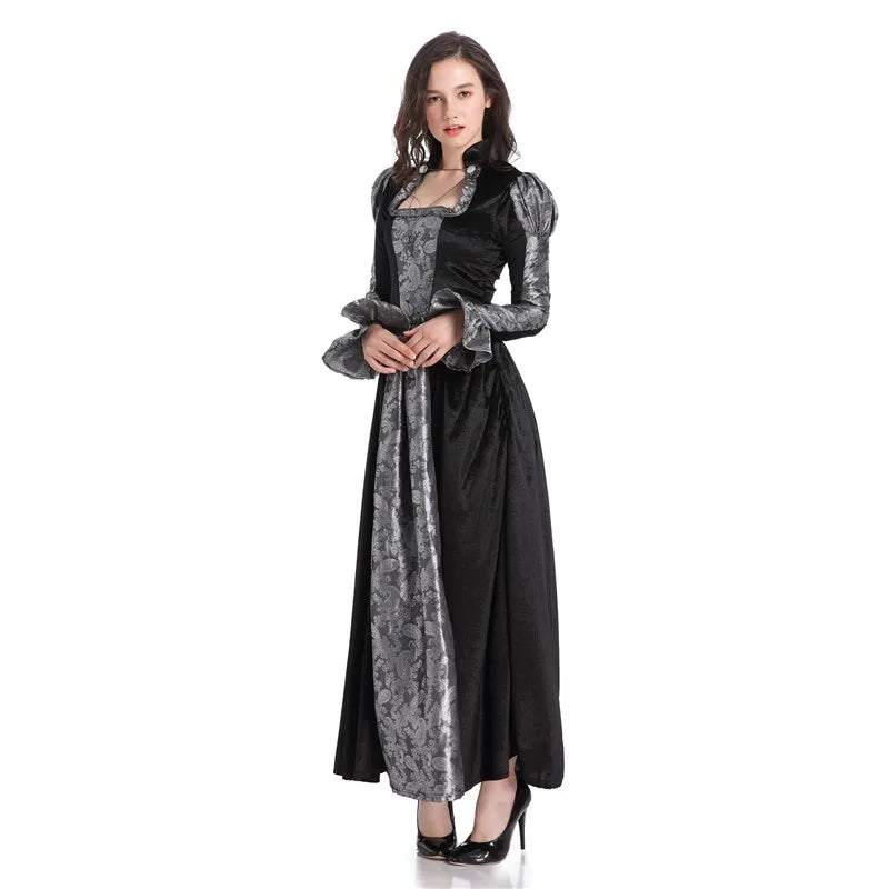 Halloween Day of the Dead Sexy European Medieval Retro Court Gothic Queen Evil Vampire Costume Carnival Party Devil Witch
