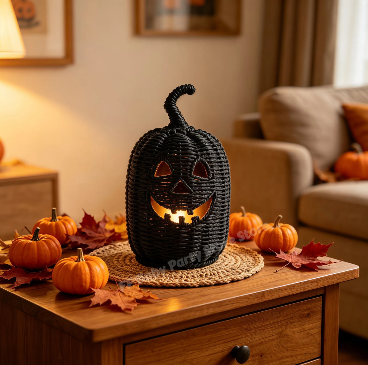 Halloween Decorations Hand-Woven Wicker Pumpkin Lantern Witch Hat Storage Box Home Decorative Statue Ornaments Christmas Decor