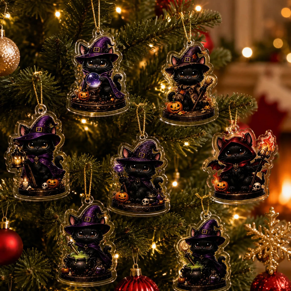 2026 Halloween Advent Calendar 2D Black Cat Wizard 24 Acrylic Keychains 24-Day Countdown Gift Calendar Halloween Decoration