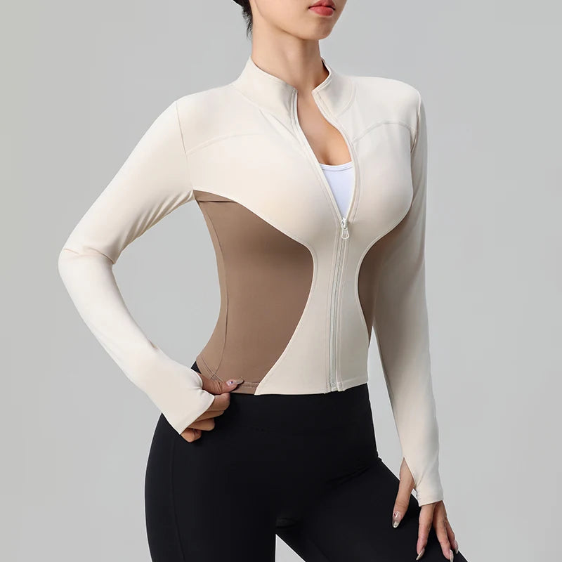 High Quality Workout Fitness Long Sleeve Top with 2 Sides Zipper Finger Hole Mix Colours Jacket