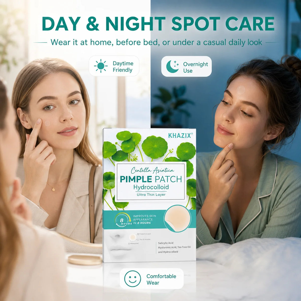 Centella Asiatica Hydrocolloid  Acne Patches, for Acne & Blemishes, 12/24 pcs.