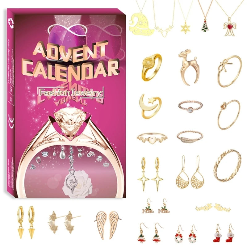Jewellery Advent Calendar for Women 24 Day Surprises with Necklace Earrings Rings Bracelets Anklet Jewelry Calendar Y5GB
