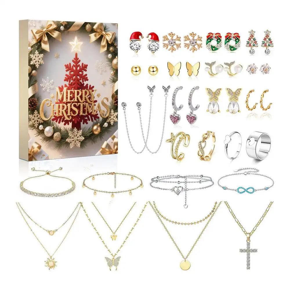 Christmas Jewelry Calendar Advent  Christmas Advent Girls Earring Bracelet Set Holiday Calendar for Women Girl