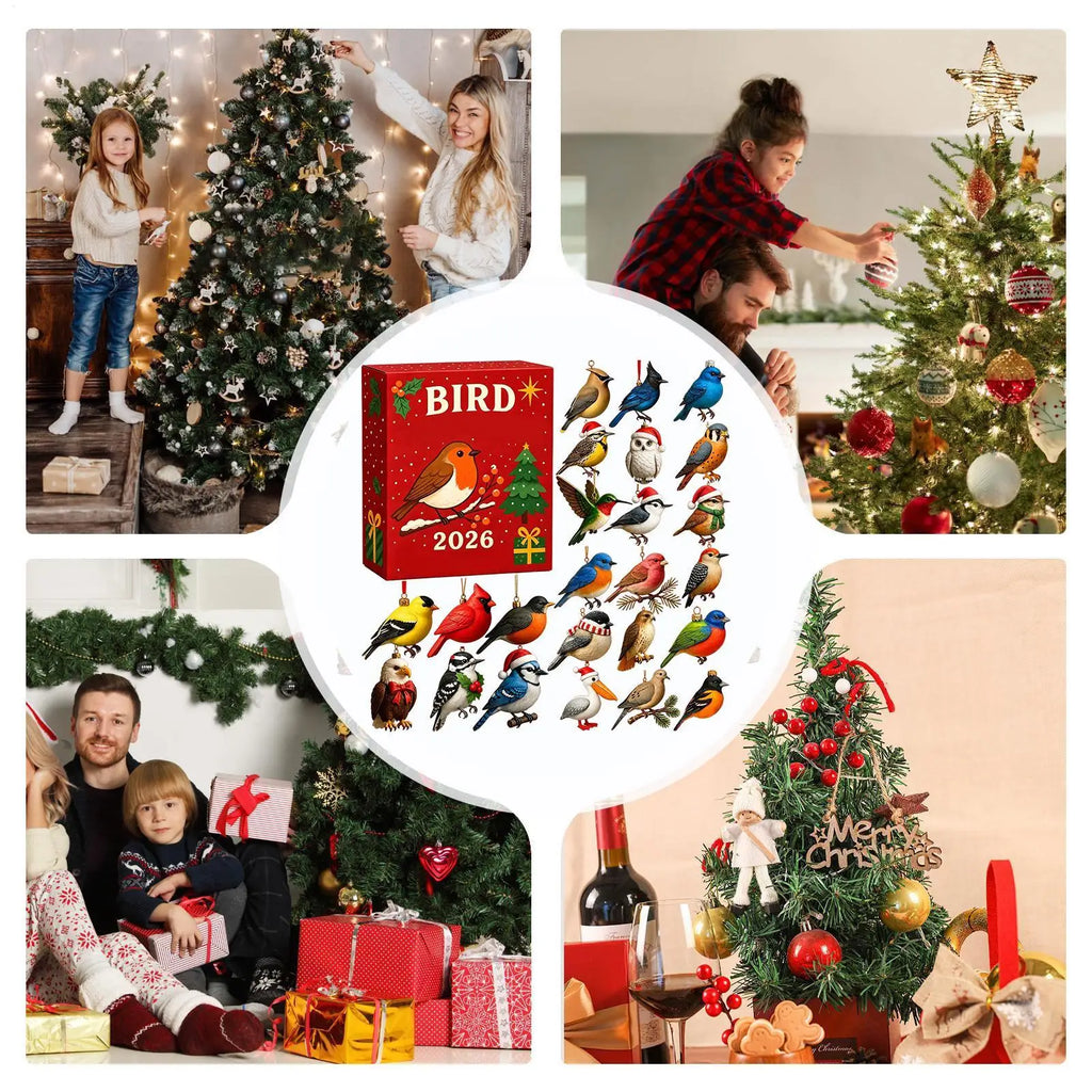 2026 Christmas Calendar Advent 2D Acrylic Bird Collectible Decoration  Countdown Calendar for Trees Windowsill Mantel Office