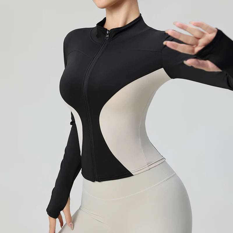 High Quality Workout Fitness Long Sleeve Top with 2 Sides Zipper Finger Hole Mix Colours Jacket