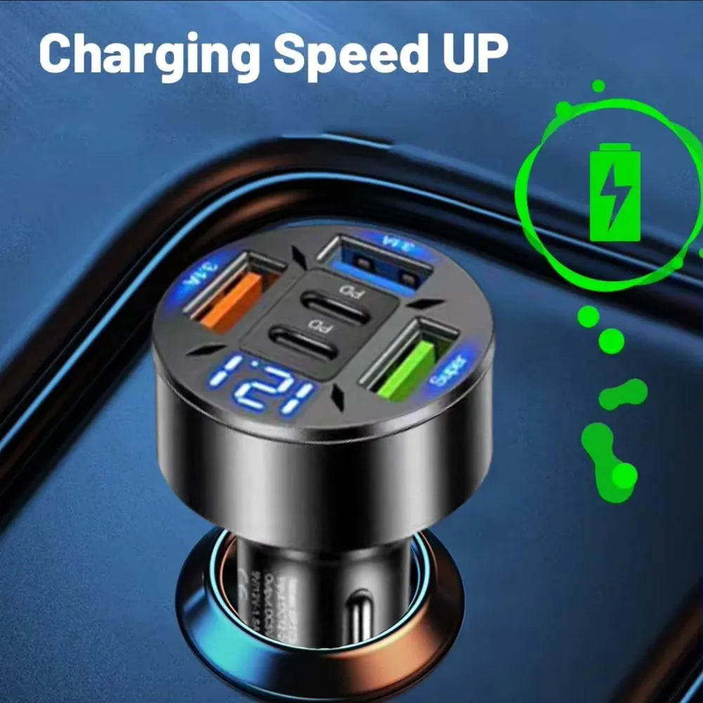 250W 5 Ports Car Charger Fast Charging PD QC3.0 USB C Car Phone Charger Type C Adapter In Car For IPhone