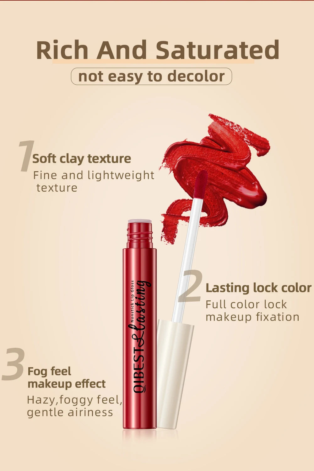 QIBEST Matte Liquid Lipstick Waterproof Long Lasting Velvet Lip Gloss Tint Tube Matte Nude Pigment Red Lipgloss Lips Makeup
