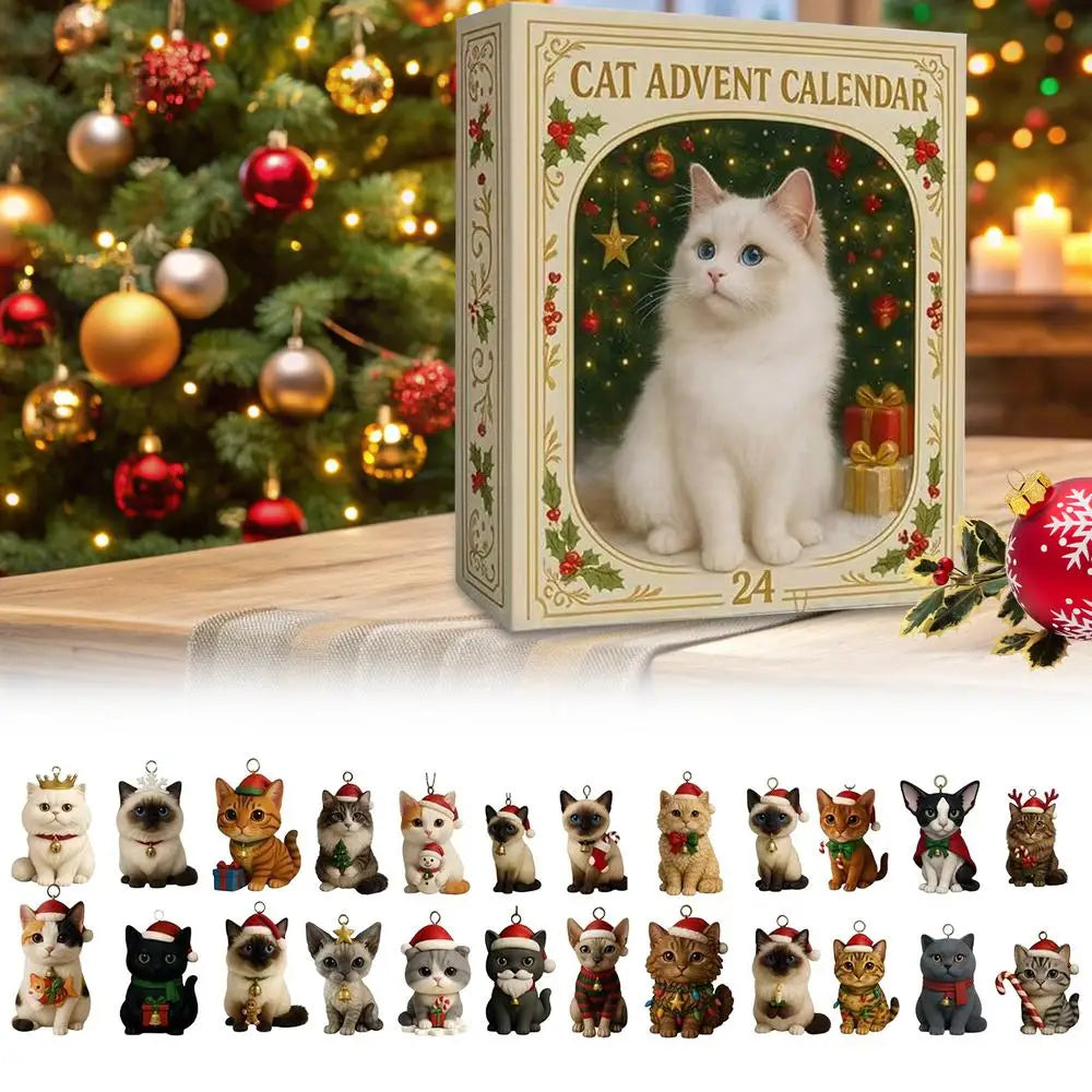 Advent Calendar 2025 24 Days Christmas Countdown with 24Pcs 2D Acrylic Cute Kitten Tree Decoration for Xmas Cat Lovers Gifts