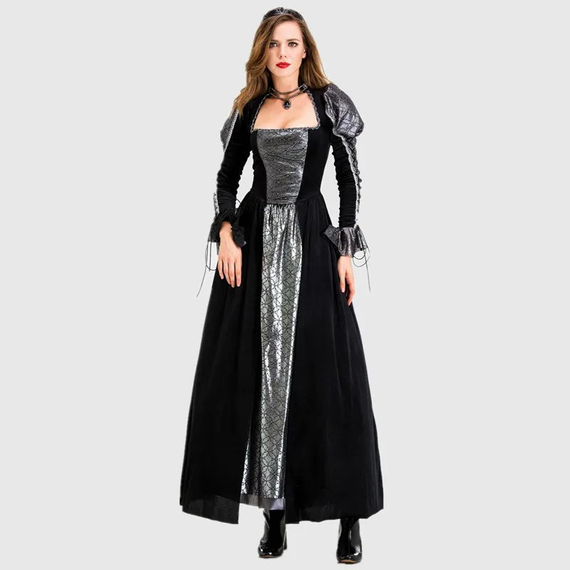 Halloween Day of the Dead Sexy European Medieval Retro Court Gothic Queen Evil Vampire Costume Carnival Party Devil Witch