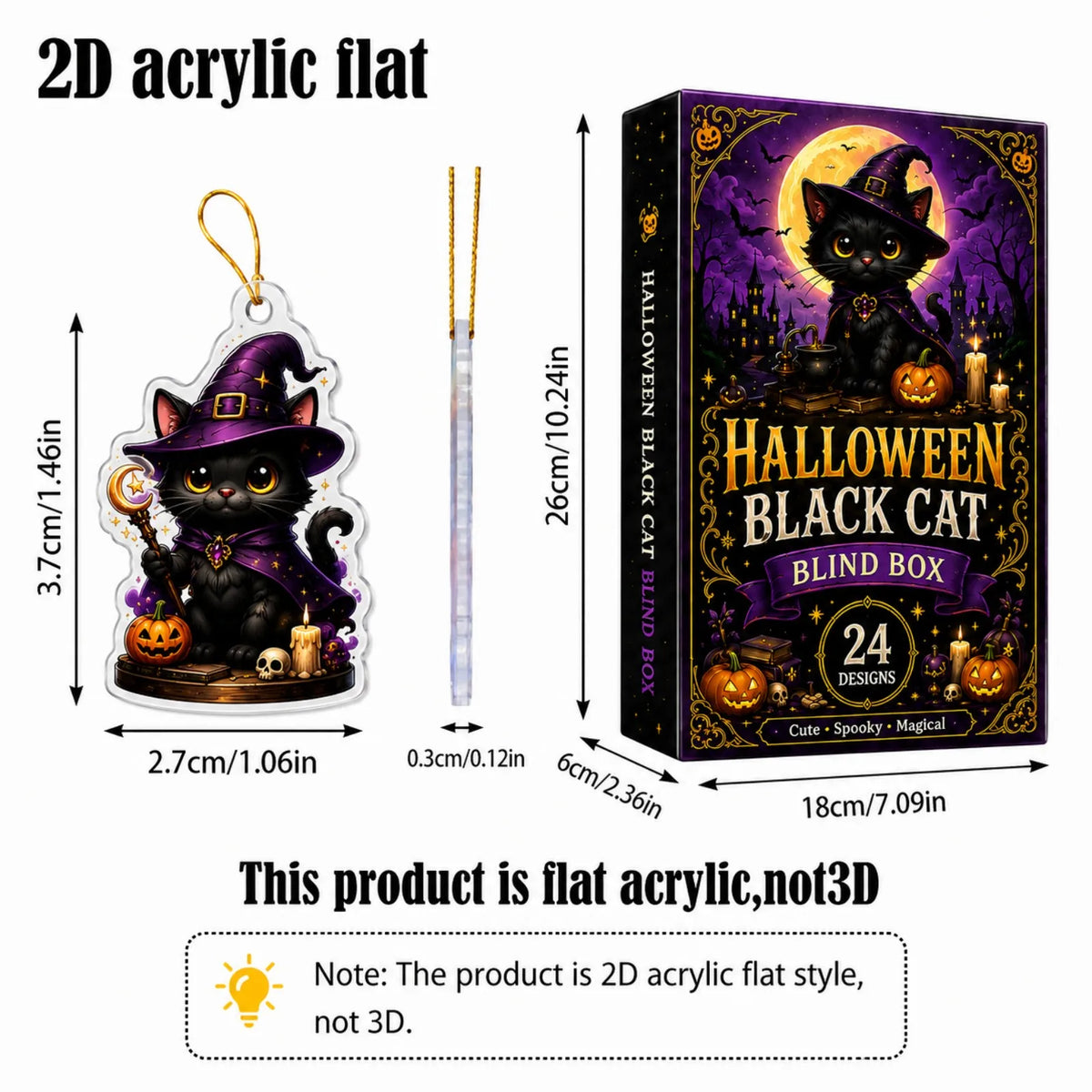 2026 Halloween Advent Calendar 2D Black Cat Wizard 24 Acrylic Keychains 24-Day Countdown Gift Calendar Halloween Decoration