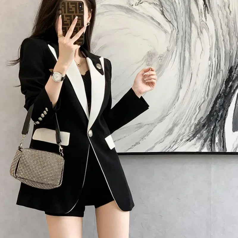 Clothing Female Coats and Jackets Outerwear Jacket Dress Slim Over Colorblock Women's Blazers Long Tailoring in Promotion Sale
