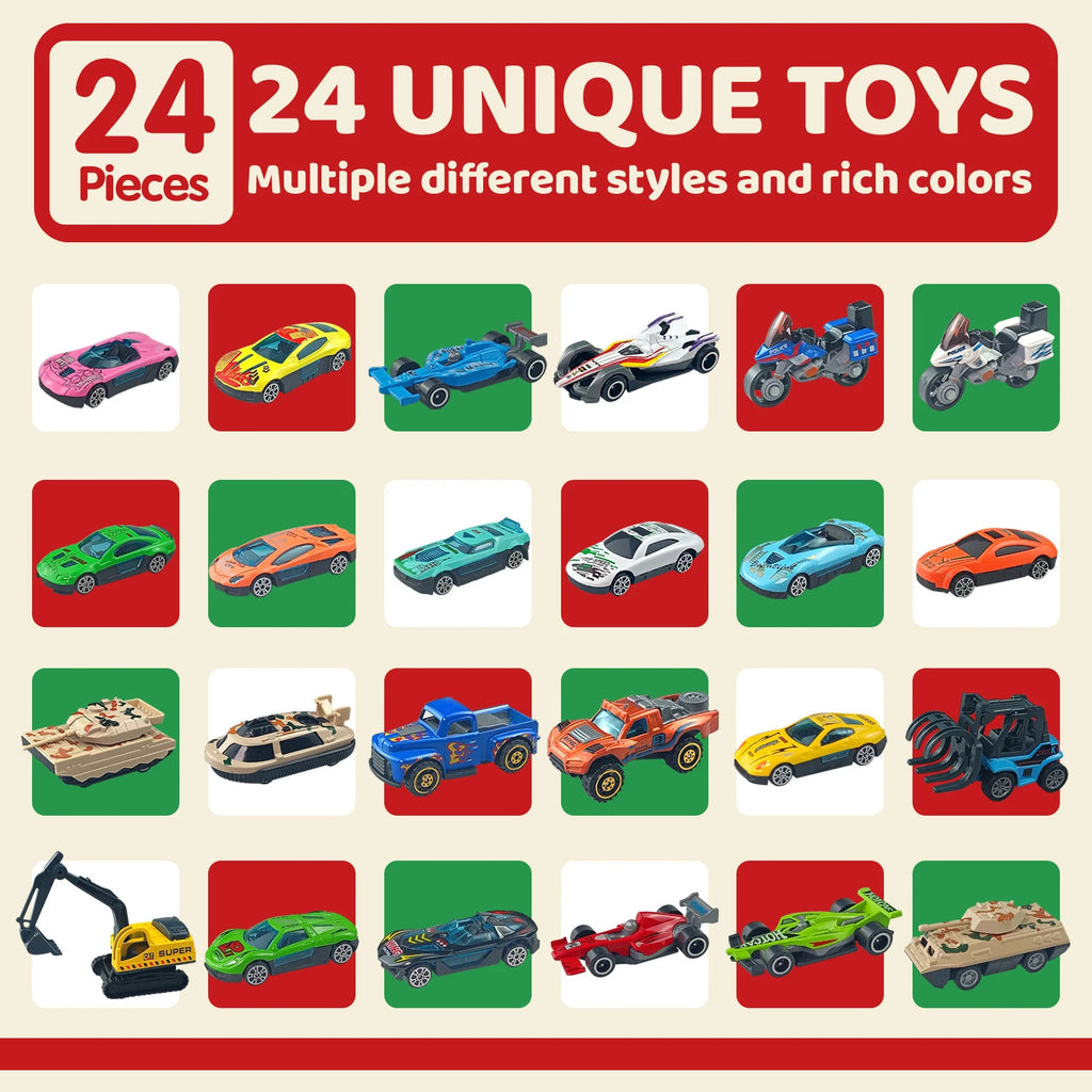 Christmas Advent Calendar 24 Days Alloy Car Inertial Vehicle Model Toy Metal Cars Set Toys for Adults New Year Gifts Home Decor