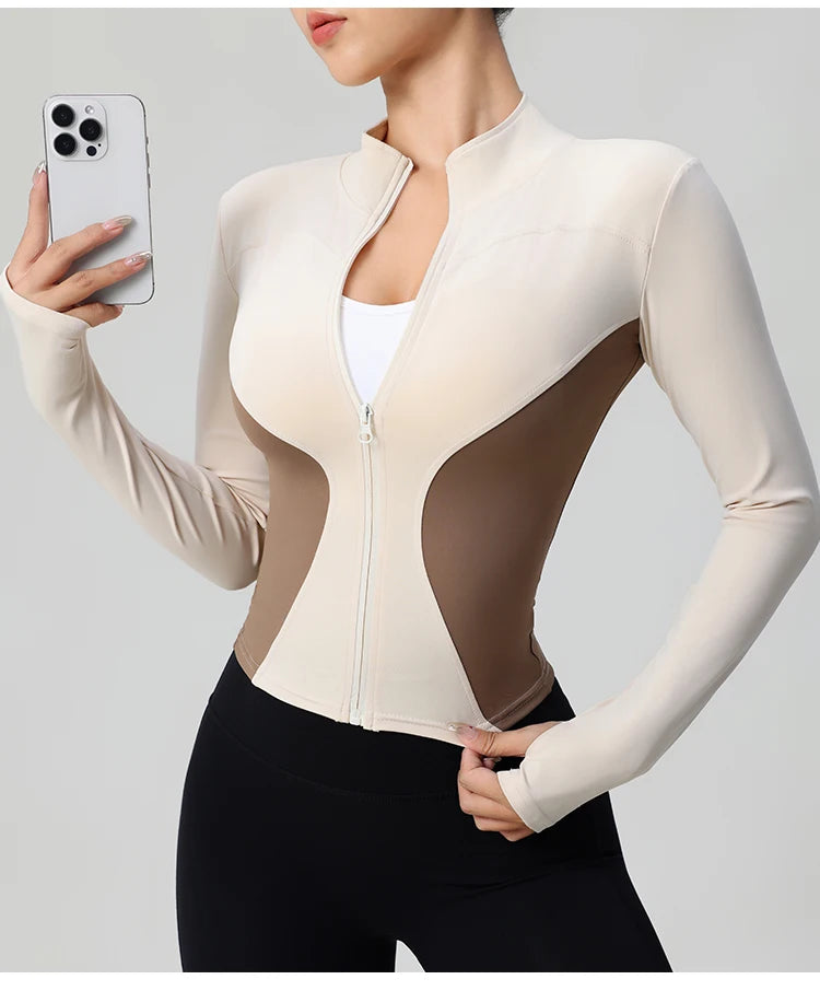 High Quality Workout Fitness Long Sleeve Top with 2 Sides Zipper Finger Hole Mix Colours Jacket