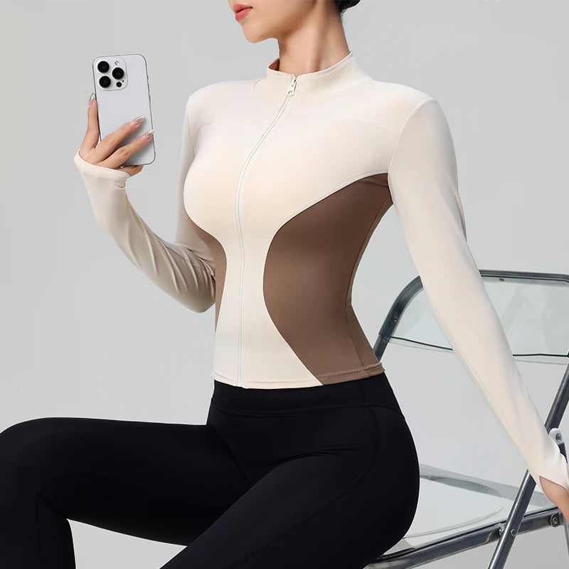High Quality Workout Fitness Long Sleeve Top with 2 Sides Zipper Finger Hole Mix Colours Jacket