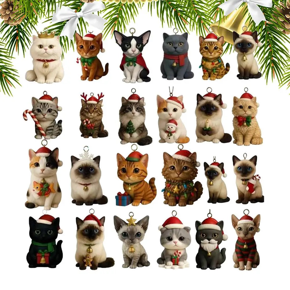 Advent Calendar 2025 24 Days Christmas Countdown with 24Pcs 2D Acrylic Cute Kitten Tree Decoration for Xmas Cat Lovers Gifts