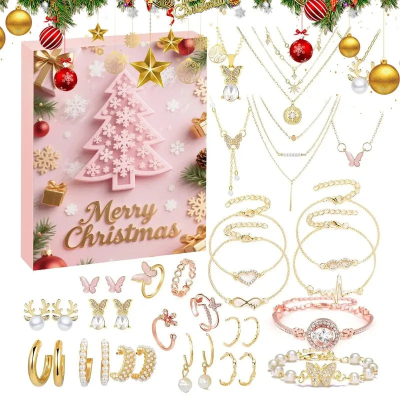 Christmas Jewelry Calendar Advent  Christmas Advent Girls Earring Bracelet Set Holiday Calendar for Women Girl