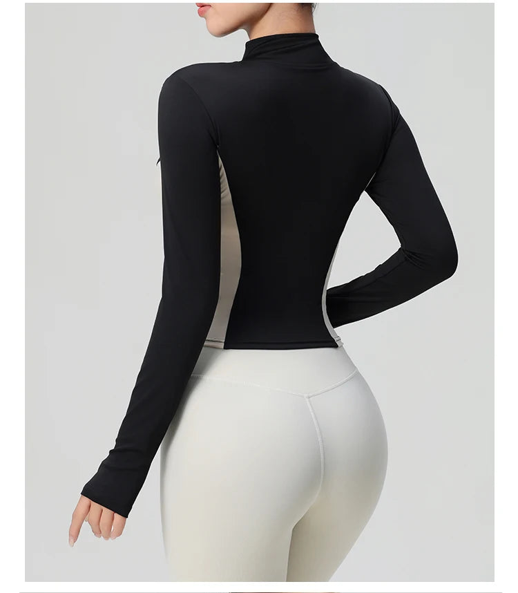 High Quality Workout Fitness Long Sleeve Top with 2 Sides Zipper Finger Hole Mix Colours Jacket