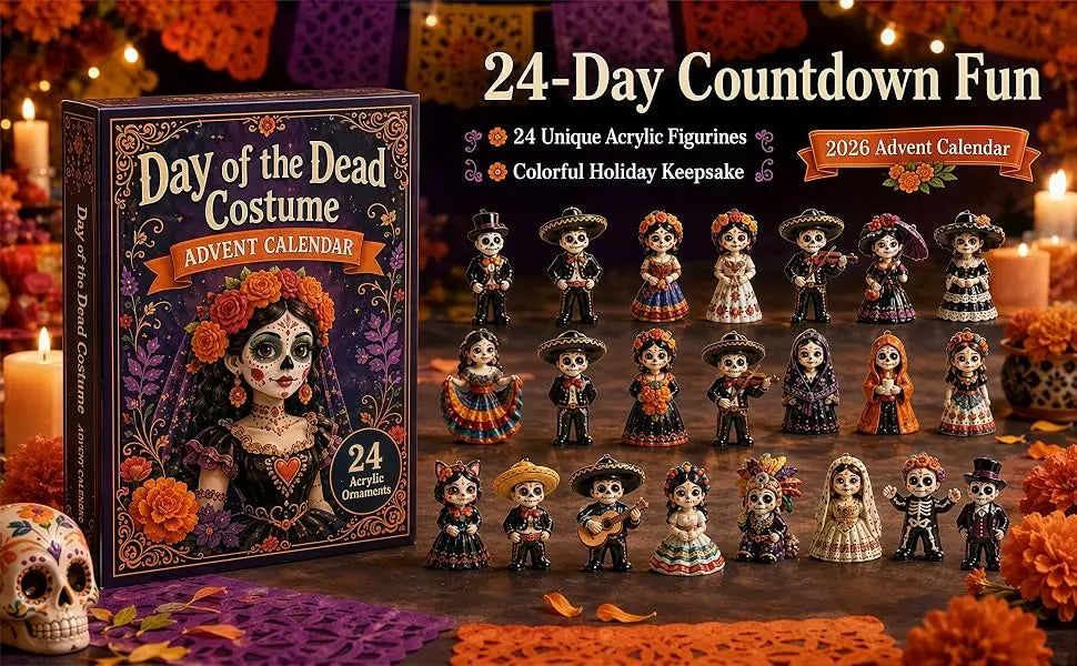 2026 Day of the Dead Advent Calendar, 24 Days Mystery Collectible Figurines, Sugar Skull Characters,Christmas Advent Calendar
