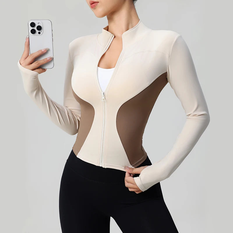 High Quality Workout Fitness Long Sleeve Top with 2 Sides Zipper Finger Hole Mix Colours Jacket