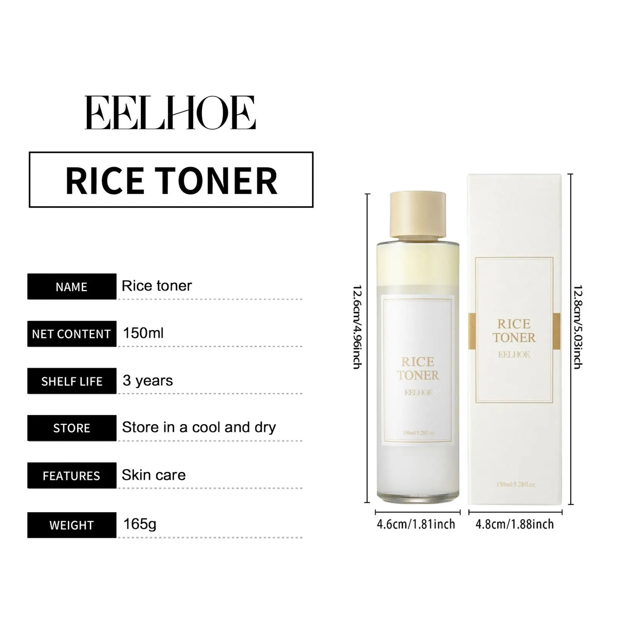 EELHOE Rice Toner Shrink Pores Oil Control Glow Skin Barrier Repair Care Niacinamide Deep Hydration Face Brightening Serum 150ml