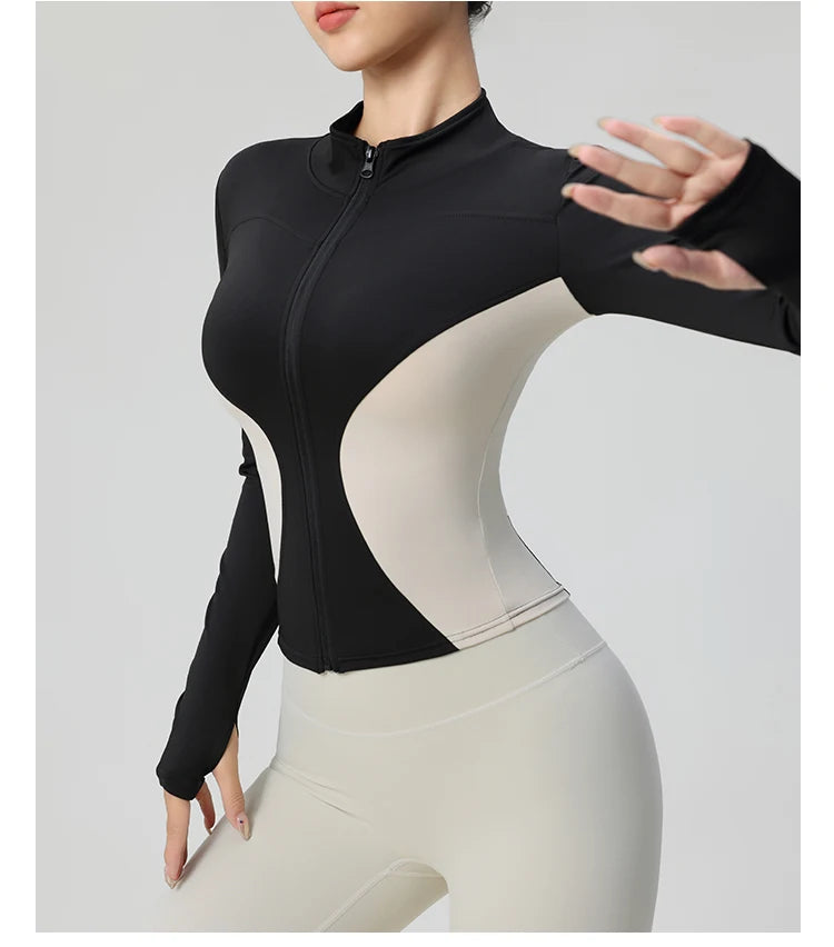 High Quality Workout Fitness Long Sleeve Top with 2 Sides Zipper Finger Hole Mix Colours Jacket