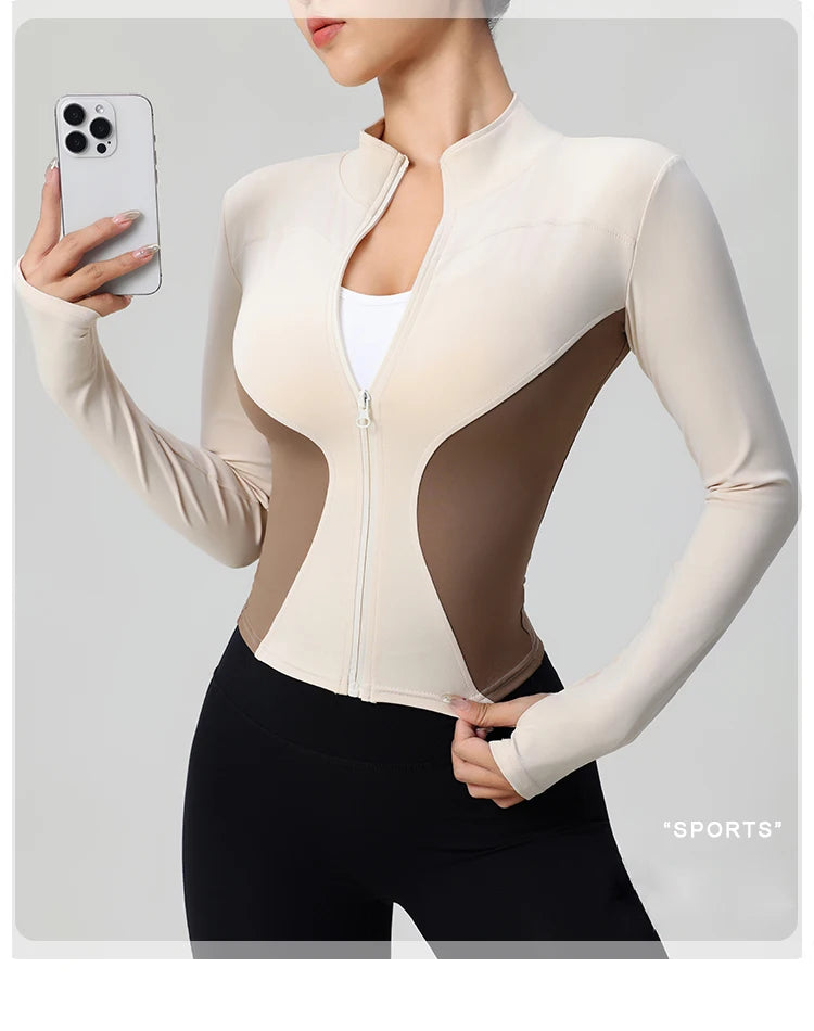 High Quality Workout Fitness Long Sleeve Top with 2 Sides Zipper Finger Hole Mix Colours Jacket