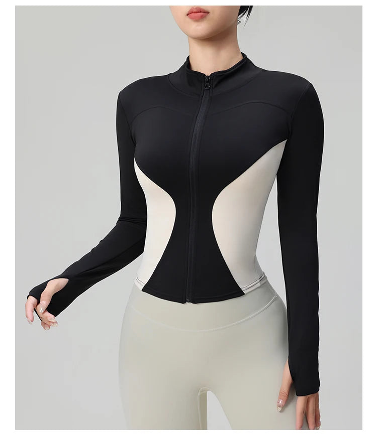 High Quality Workout Fitness Long Sleeve Top with 2 Sides Zipper Finger Hole Mix Colours Jacket