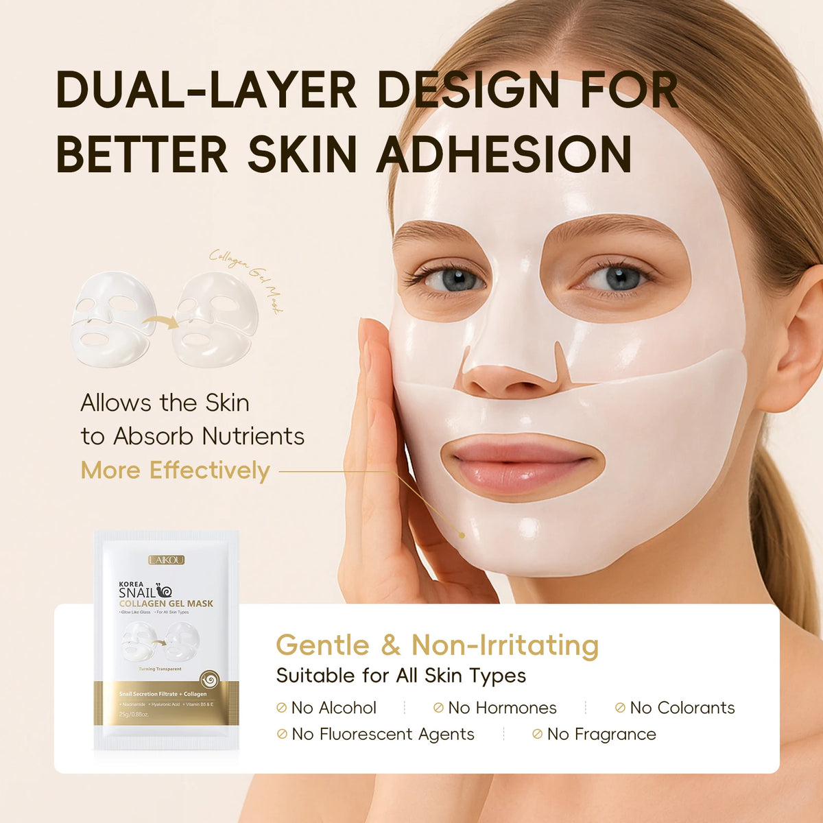 LAIKOU Korea Snail Collagen Essence Mask Hydrating Sheet Mask Anti-Wrinkle Face Mask Firming Skin Care 25g*20pcs