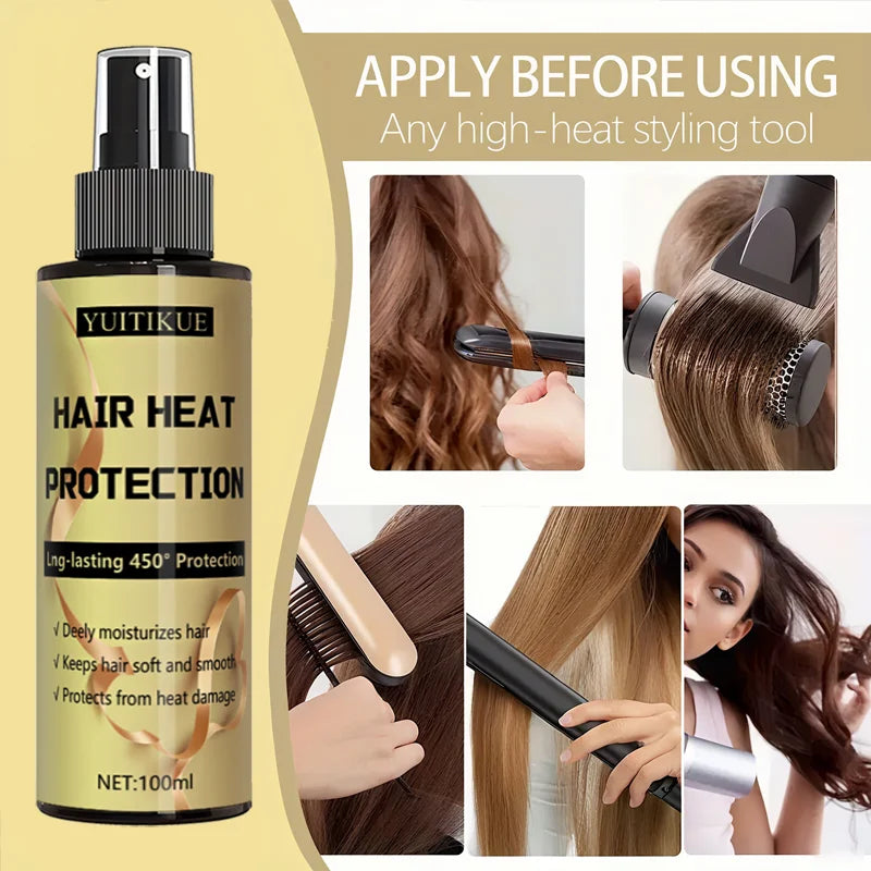 Hair heat protection spray, long-lasting protection up to 450 degrees, deeply moisturizes hair, making it soft and smooth.